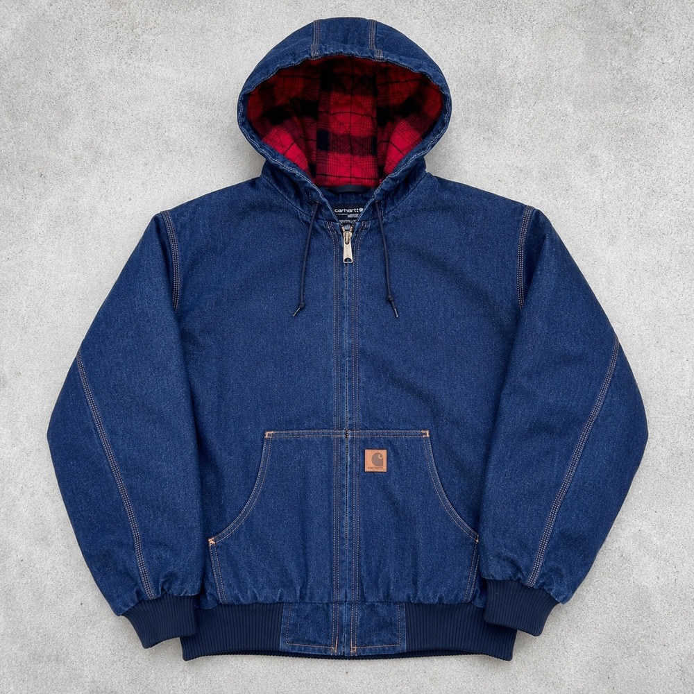 Carhartt Loose Fit Denim Active Jacket XL Blue Indigo Flannel Lined Work Coat